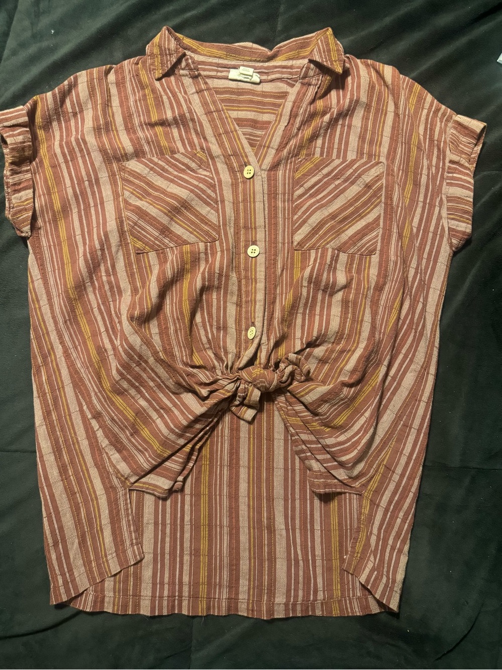 Anna A New Approach Brown Striped Button Down Shirt S